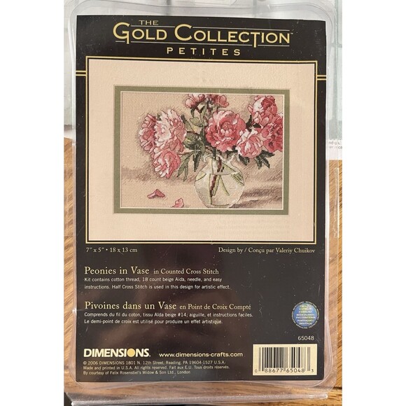 Dimensions Gold Collection Petites Pink Peonies Cross Stitch Kit #65048 7 x 5 - Picture 1 of 3